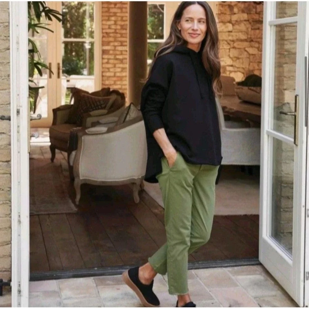 Frank & Eileen Wicklow Italian Cotton Chino Pants Green Size 6 Cropped Raw Hem - Picture 2 of 16